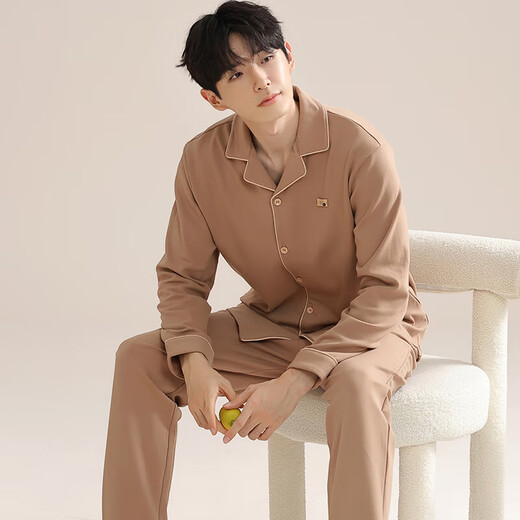 Summer Thin Men's Pajamas 2025 Новая имитация хлопкового хлопка с длинными рукавами весенняя и осенняя домашняя одежда для открытия 928 серо-голубых [длинные рукава + брюки] XL [рекомендуется 120-140Jin [Jin равняется 0,5 кг]]]]]