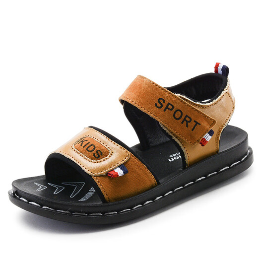 Shepherd Boy Cow Boy Sandales Gétille Cuir Summer Nouveau coréen Velcro Chaussures pour enfants Fashionable Casual Boy Beach Chaussures 9909 Beige 33 Longueur intérieure d'environ 20,6 cm