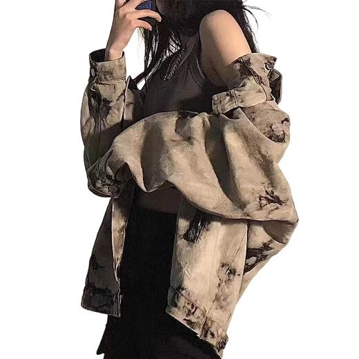 荣西图（RONGXITU）水洗扎染牛仔外套春秋高街复古宽松上衣 9930 M 100-115