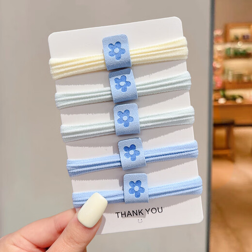 Demina's sweet sea salt blue hair band for women, high-end, fresh hair rope, high elasticity, durability, ponytail rubber band, versatile hair accessories, sea salt series, 5 pieces - blue label MIN