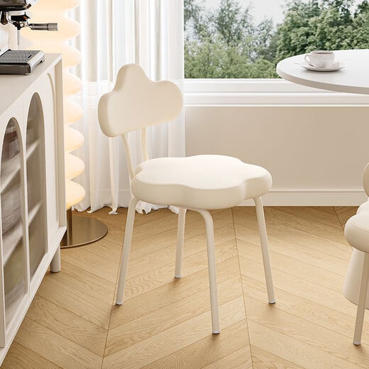Cream style dining chair, home designer dining table and chair, light luxury dressing table, makeup stool, internet celebrity back chair, breathable cat scratch leather fixed style 4 leather cream
