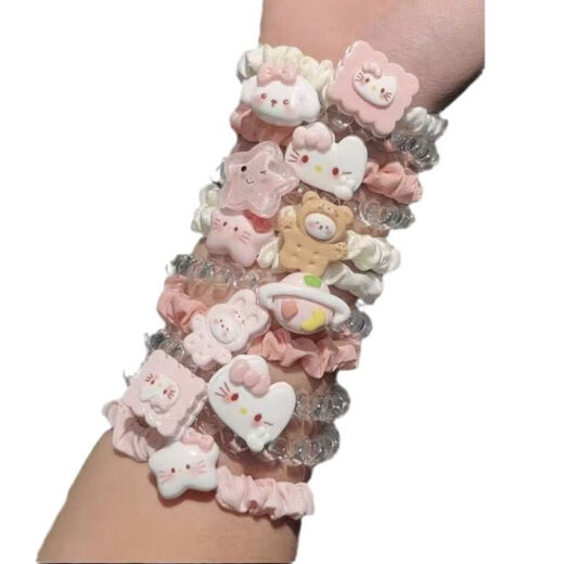 Nouvelle bague de cheveux princesse chérie mignon ensemble populaire kt chaton fille transparente ligne de téléphone quotidien polyvalent 6 pièces petit cercle d'intestin