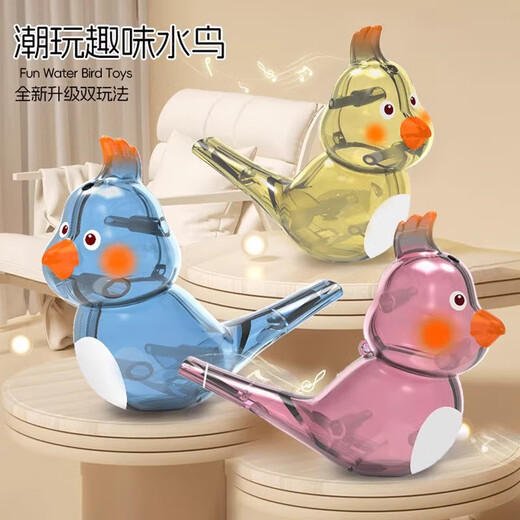 Water Bird Whistle Cartoon transparente Cartoño La Pronunciación de la Pronunciación Muscular de la Música para niños de los niños La creatividad puede agregar agua para aprender juguetes de pájaros, agua transparente, pájaro azul + cordario amarillo - se puede llenar con agua