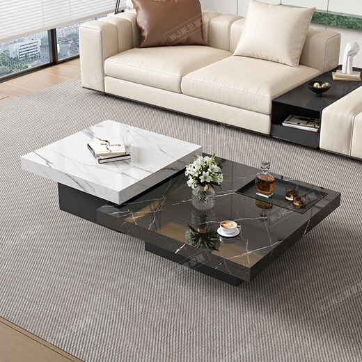 Il jiangong italien minimaliste rock rock table bas basse luxe luxe moderne simple salon marbre petit appartement carré haut et basse combinaison 80 * 80 * 45 petite table basse + 120 * 120 * 3523 Ensemble entier