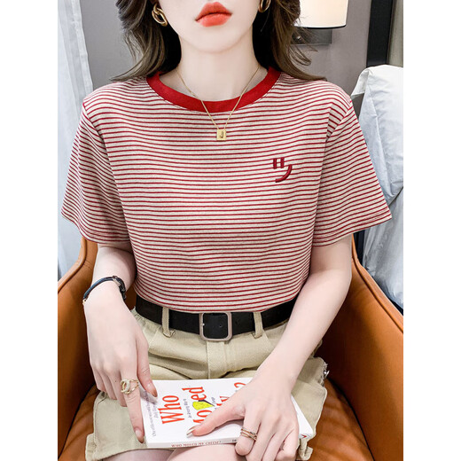 U·R·JEES香港轻奢短袖t恤女宽松韩版女装衣服2025年夏季新款百搭体恤上衣 红色 9928 M 建议95-105斤
