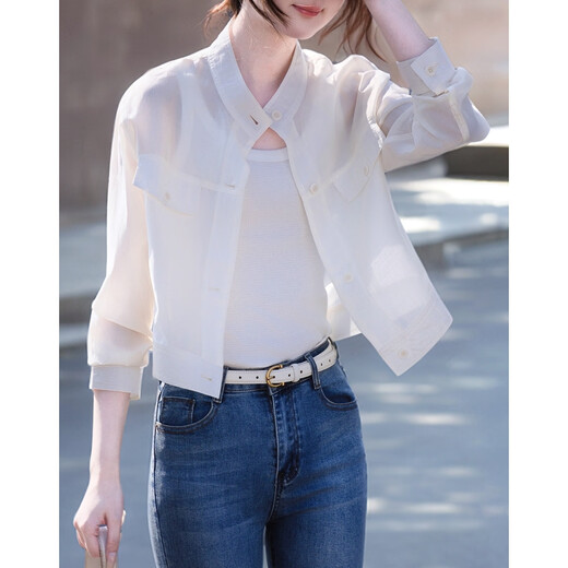 Demana Light Breathing Lyocell Spring and Autumn Lightweight Workwear Style Stand Collar Short Small Women's Hidden Body Jacket