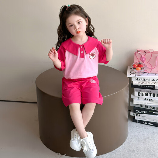Lexi Beimei Baby Summer Fashion с коротким рукавом набор 13568-летняя маленькая девочка Летняя одежда Гуанчжоу Тринадцать роз красные 90 см.