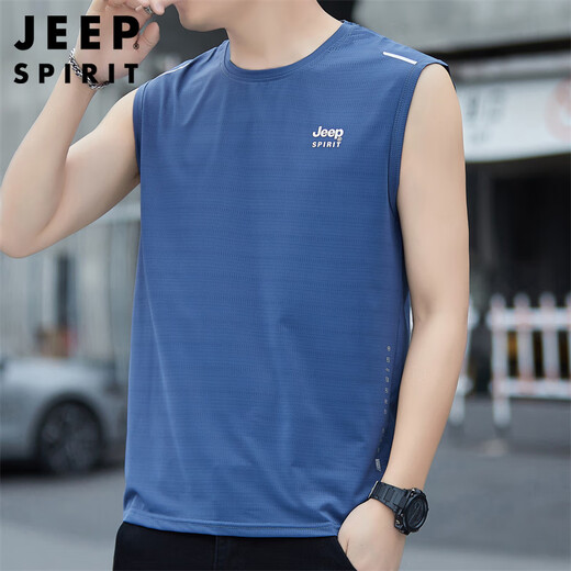 JEEP SPIRIT吉普背心男士冰丝夏季运动速干无袖宽松休闲打底汗衫上衣坎肩T恤