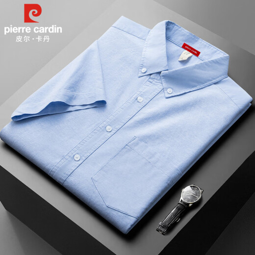 Pierre Cardin Camisa de manga corta Hombres Summer Algodón puro Jacket suelto Hombres de negocios Camisa informal
