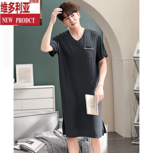 Victoria Men's Summer Short à manches à manches à manches à manches courtes intégrées Modal de grande taille de grande taille de grandeur de grande taille Summer YM844 Flower Grey Men's Nightgown 3xl Height 185-190 Poids 180-200