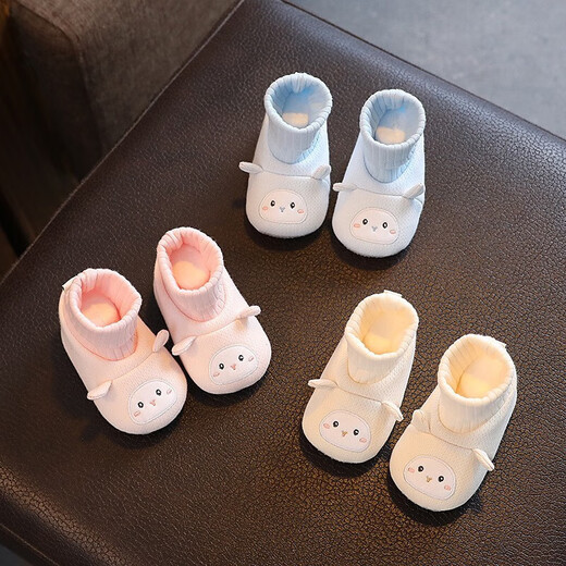 Feiyuejia baby shoes 0-1 years old, autumn and winter, male and female babies, 6-12 months, toddler cotton shoes and socks, soft sole newborn foot covers, bird blue cloth bottom, 1 pair, one size fits all, inner length 12cm, recommended for 6-12 months