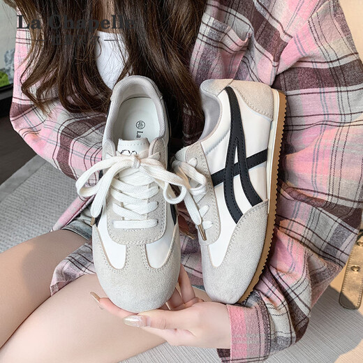 La Chapelle women's shoes moral training shoes women's new all-match casual shoes low-top soft-soled sports shoes for women-2215B beige black 38