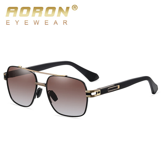 Aoron aoaon roron aoron roaon Neue Männer und Frauen modische polarisierte Sonnenbrille Retro Metal Sun Protection Sonnenbrille Trendy Decorative Sonnenbrille Erwachsener Sonnenschirm A695 Schwarzes Gold Frames Black Grey Blatt wie in dem detaillierten Seitengröße gezeigt