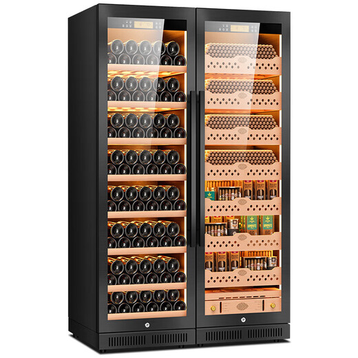 Kelong CL-188C2 precise constant temperature and humidity cigar cabinet, cedar wood inner cigar cultivation with WiFi intelligent control, water ion purification and ammonia purification, large capacity stainless steel double cabinet, light luxury black naked cigar and red wine style aluminum liner, WiFi + purification of ammonia