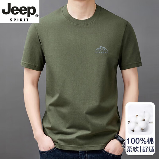 JEEP SPIRIT高端纯棉短袖t恤男士潮流圆领半袖上衣夏季薄款休闲凉体恤衫男T 短*袖山峰9929黑色 M 165建议90-120斤