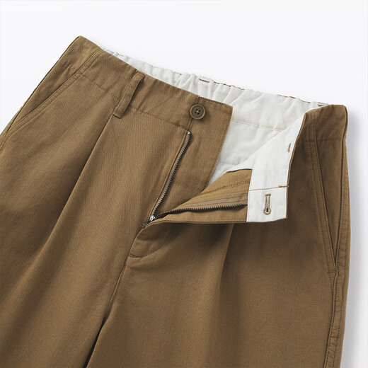 MUJI Women's Uneven Thickness Cotton Thread Mercerized Twill Pleated Pants Women's Pants 25 Years Summer Shorts Women's Dark Beige M (160/66A)
