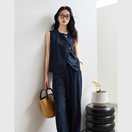 
Vanciman design solid color vest fashion suit for women 2025 summer new loose wide-leg pants two-piece set M9759 royal blue S