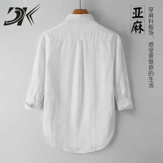 DK品牌男装亚麻长袖衬衫男士夏季透气七分袖休闲中袖宽松薄款衬衣 白色 XL