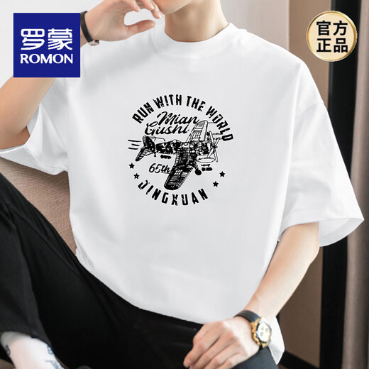 罗蒙（ROMON）260g重磅纯棉短袖t恤男宽松圆领上衣服美式潮牌半袖夏装体恤 M09-723铁灰色 M 【100-120斤】