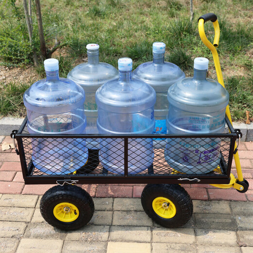 NAOISKEY 4016 Tool Trolley Flatbed Truck Trailer Tiger Cart Roasted Sweet Potato Cart Foldable Net Cart Side Block Removable With Pump Single-layer Pneumatic Wheel Yellow + Black