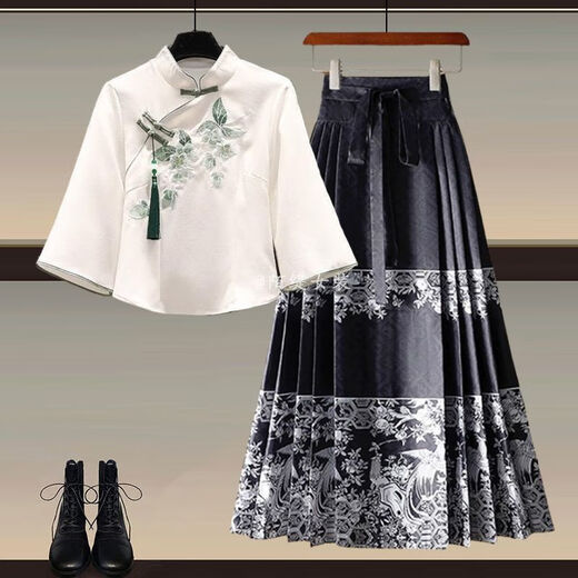 GTYUWVG Mint Green Mambo Style New Chinese Hanfu Top Dress Women's 2025 Spring and Summer New Chinese Style Horse Mask Skirt Set 1289 Pink Horse Mask Skirt Single 3XL Recommended 160-180Jin [Jin equals 0.5 kg]