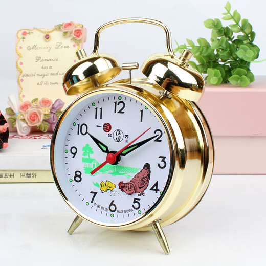 Mélange d'horloge en métal Vintage Méclat mécanique Sonnerie Mouvement métallique Poulet Mariation de riz Nostalgique Retro Bell horloge Horloge Horse Hof Watch Golden Trumpet [Mécanical Modèle 867]
