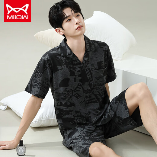 Catman Miiow Pyjamas Herren Sommer kurzärmelige Kurzfilme Sommer-Dünner Herrenstil für Männer können an der Außenseite lose und ungezwungene große Heimkleidung 6630 Männerstil M Standard getragen werden (High 165100 Jin [Jin gleich 0,5 kg]))