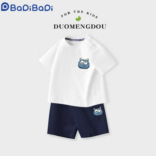 
Badibadi Boys Set 2025 Summer New Style Small and Medium Children's Baby Short Sleeve Shorts Two-Piece Set Children's Pure Cotton Children's Clothes AP14034 White + I13799K Navy Blue 105