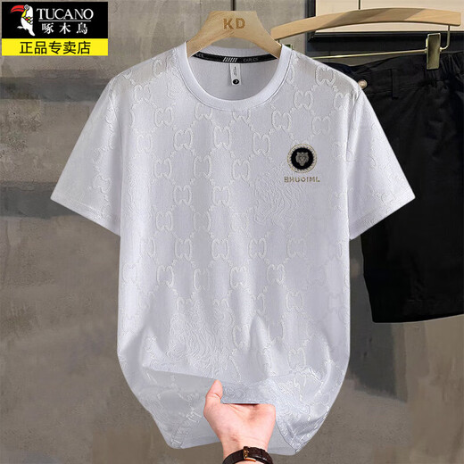 Woodpecker Light Luxury Ice Silk T-shirt à manches courtes Men de couleur masculine Modèle de couleur Solite Européenne Nouveau style décontracté Cool Round Col Casque à manches courte Men Q6628 Gray 4xl (suggéré 190-210jin [Jin est égal à 0,5 kg]))