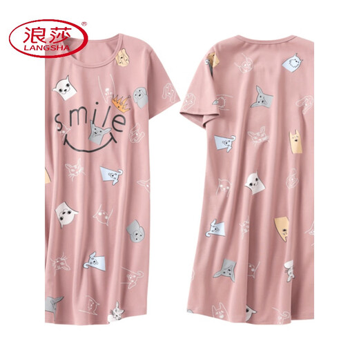 浪莎（LangSha）睡裙女款夏季纯棉短袖2025新款家居服网红女士夏天夏款过膝睡衣裙 C1105 M 女(75-95斤)