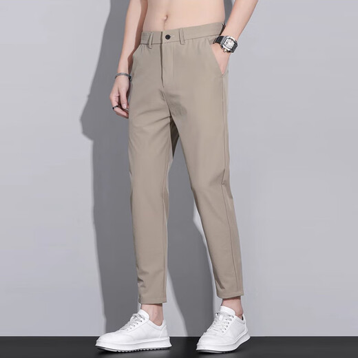 Woodpecker men's summer nine-point pants slim ice silk thin trousers men's 2025 summer new straight-leg casual pants 9905 light gray 33