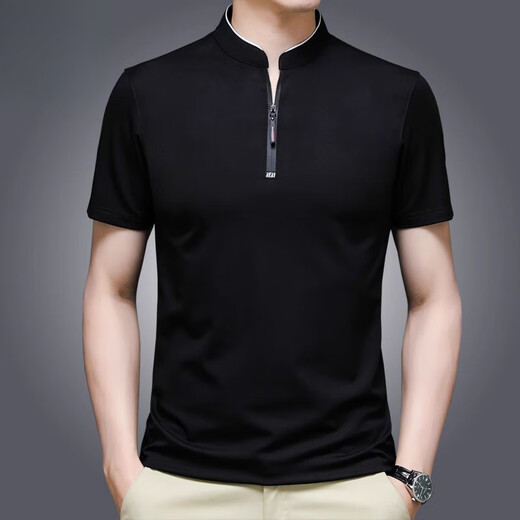 
Pierre cardin high-end brand summer ice silk T-shirt men's stand collar solid color semi-zipper Korean version middle-aged and young casual top polo. shirt P6623 pure black M 165 Recommended [95-115Jin [Jin equals 0.5 kg]]