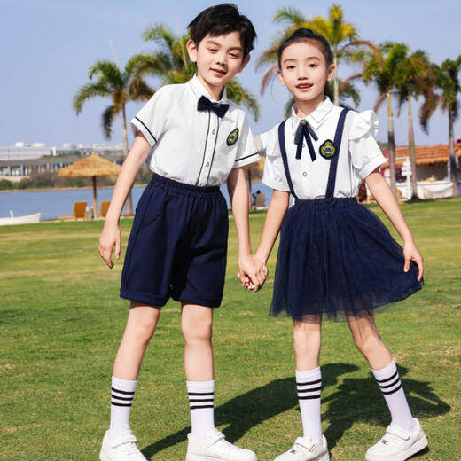 G.DUCKKIDS小黄鸭幼儿园园服夏装儿童校服套装小学生夏季班服英伦毕业照服装 6630-1女童套装 130 建议120-125cm5-6岁