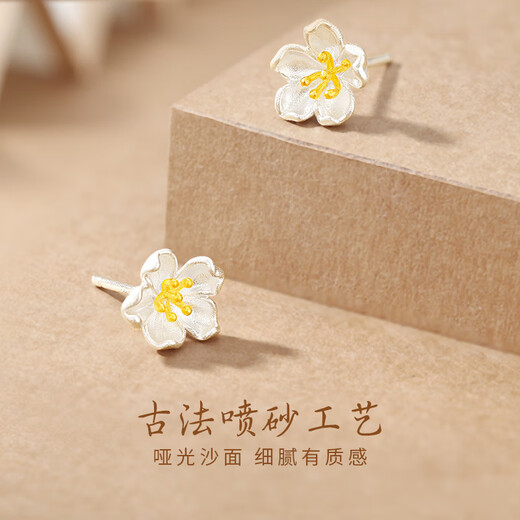 Zhen Shang Silver Chinese Gold 999 Pure Silver Earrings Women's Earrings Light Luxury Niche High-end Birthday Gift for Girlfriend and Wife