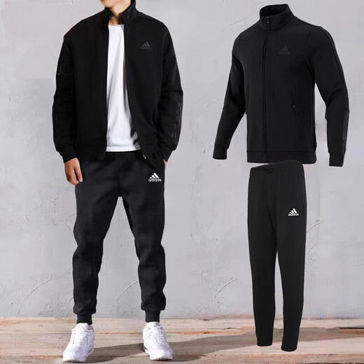 Adidas Combinaison de sport d'automne et d'hiver pour homme, entraînement de fitness, veste à col montant confortable et respirante, pantalon décontracté de course H12217+GK9226 L