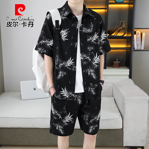 Pierre Cardin (Pierre Cardin) Shirt élégant, un ensemble de costumes de soie de glace d'été pour hommes, une chemise de fleurs, des manches courtes, des shorts, une plage en deux pièces correspondant 679 costume blanc m 110jin [Jin est égal à 0,5 kg]