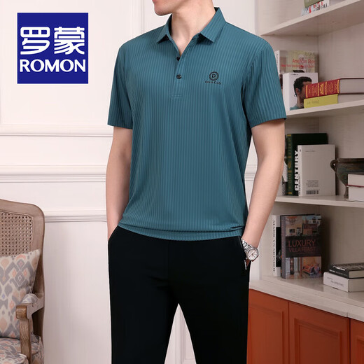 罗蒙（ROMON）爸爸夏装套装父亲夏季冰丝短袖t恤中老年休闲运动服套装男士速干 753墨绿【短袖+长裤】 3XL 【建议160斤-180斤】