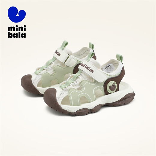 Minibala children's shoes, boys' toe-cap sandals, new summer style children's and baby breathable soft-soled outdoor beach shoes for women, rice/green. For babies with thin feet, it is recommended to take a smaller size. Size 30 is suitable for feet 17.3-18.0cm long.