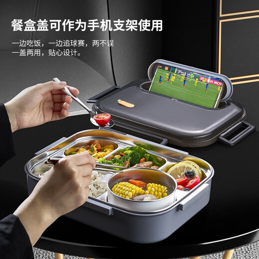 Japaner 316 Edelstahl -Isolierung Buntkinokinterangehörige Spezielle Lunchbox mit großer Kapazität Lunchbox Student Grid Speiseschild Micro 316L Edelstahl großer Größe 5 Gittergrau + Mahlzeit 316
