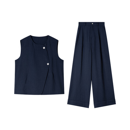 
Vanciman design solid color vest fashion suit for women 2025 summer new loose wide-leg pants two-piece set M9759 royal blue S