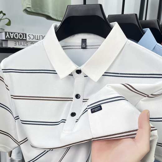 Old Man's Head (Laorentou) Camiseta de manga corta a rayas cómodas para hombres y jóvenes de verano de hombres y jóvenes de verano, un collar de polvo, casual de ropa para hombres, ba9909 Hermes Orange L