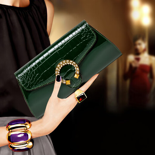 Sephoron 2025 Spring New Genuine Leather Clutch Fashionable Simple Underarm Shoulder Bag Crocodile Pattern Cowhide Chain Women's Bag Green