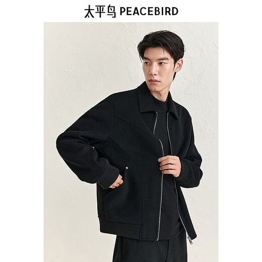 PEACEBIRD Men's Lapel Sheep Wool Executive Jacket Winter Double-sided Wool Jacket Casual Business Jacket Black First Batch L