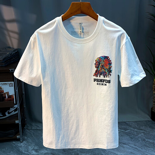 
Beihai 2 Lane American heavyweight short-sleeved T-shirt men's new summer high-end trend Indian print versatile T-shirt Black [JSW9903#] 3XL suitable for 151-165Jin [Jin equals 0.5 kg]