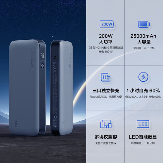 ZMI20号移动电源PD快充Mac笔记本200W安卓25000mAh充电宝120W  25000 ZMI紫米QB826G-20号电源英文版