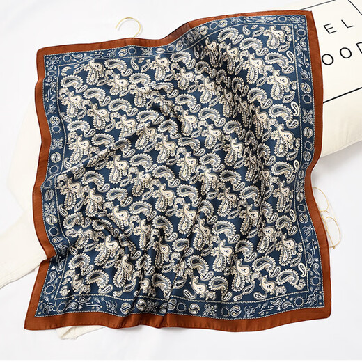 
Miao Yijia silk scarf for women, small square scarf tie neck high-end Korean scarf thin retro scarf tie summer temperament simple retro Korean navy brown edge square scarf