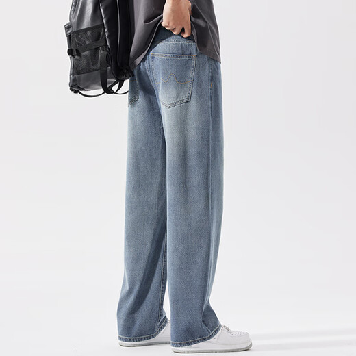 Kooshi Luxury 2025 Jeans nuevos para hombres Piernas anchas rectas sueltas más piernas de talla grande de grasa gruesa y moderna hombre claro azul claro azul claro ZX9929 M recomendado 100-120Jin [Jin iguala 0.5 kg]