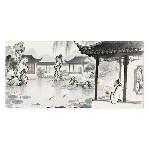 汝沁莲超大号鼠标垫国风水墨画护手腕垫男女生防滑书桌垫古风山水键盘垫高级感顺滑流畅锁边垫支持定制 15053【加大加厚 精密锁边】 长800mmX宽400mmX厚3mm