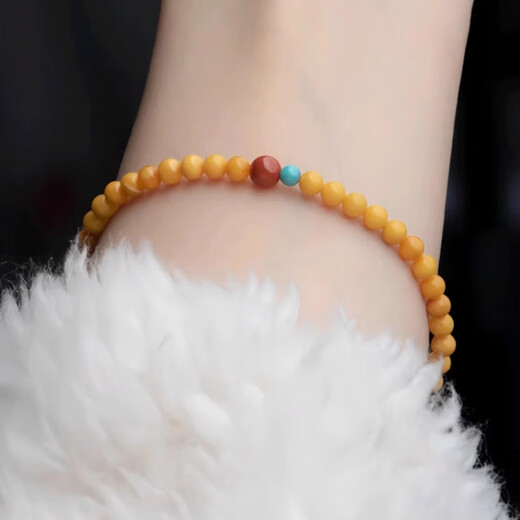 Fat Donglai same style chicken fat yellow old beeswax amber bracelet millet pearl pine bracelet multi-turn retro old style inlaid simple 6mm single circle 160mm