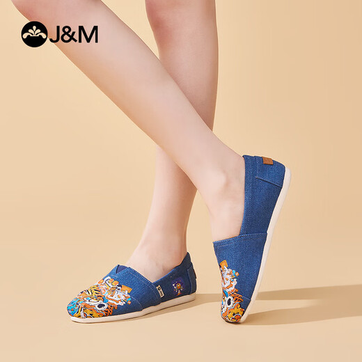 Happy Mary (J/M) Leinwandschuhe Frauenschuhe 2025 Sommer neuer Stil Atmungsaktives ein Fuß faule Pendler flache Schuhe Vielseitige Freizeitschuhe für Frauen Blau 36 (Senden Sie Bilder, um 20 Yuan Red Envelope zu erhalten)
